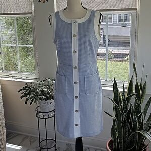 TOMMY HILFIGER BLUE/WHITE HOUNDSTOOTH DRESS